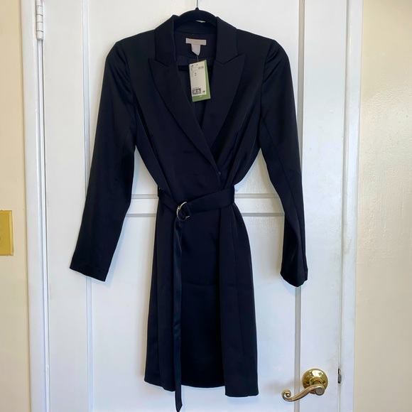 h&m satin blazer dress Women's Black Mini blazer dress